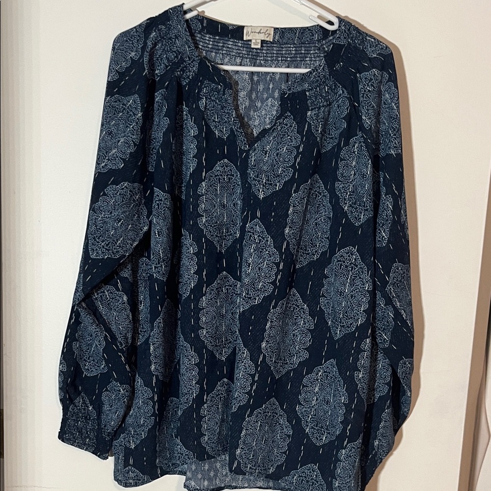 Wonderly Dark Blue and Light Blue Blouse